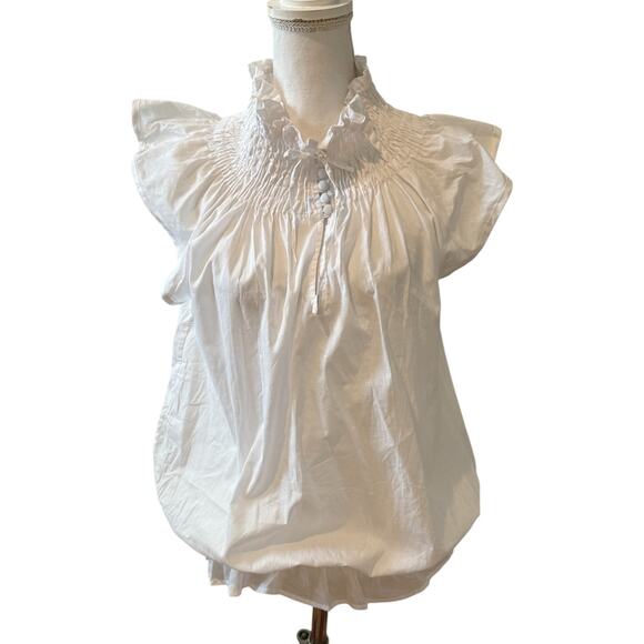 Isabella Rodriguez Tops - Isabella Rodriguez Smocked Neck Poplin Top White L